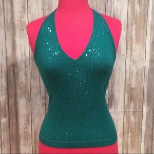 BCBG Green Sequin Halter Top